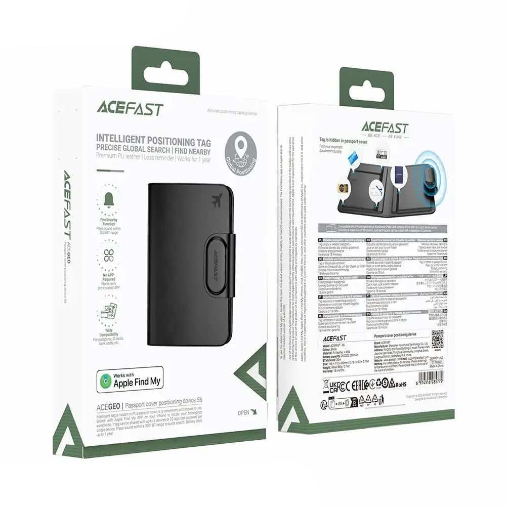 Acefast SmartTag Passport S6 for iOS Series, Black