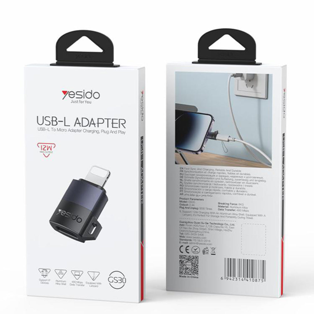MicroUSB - Lightning Data and Charging Adapter Yesido GS30, Gray