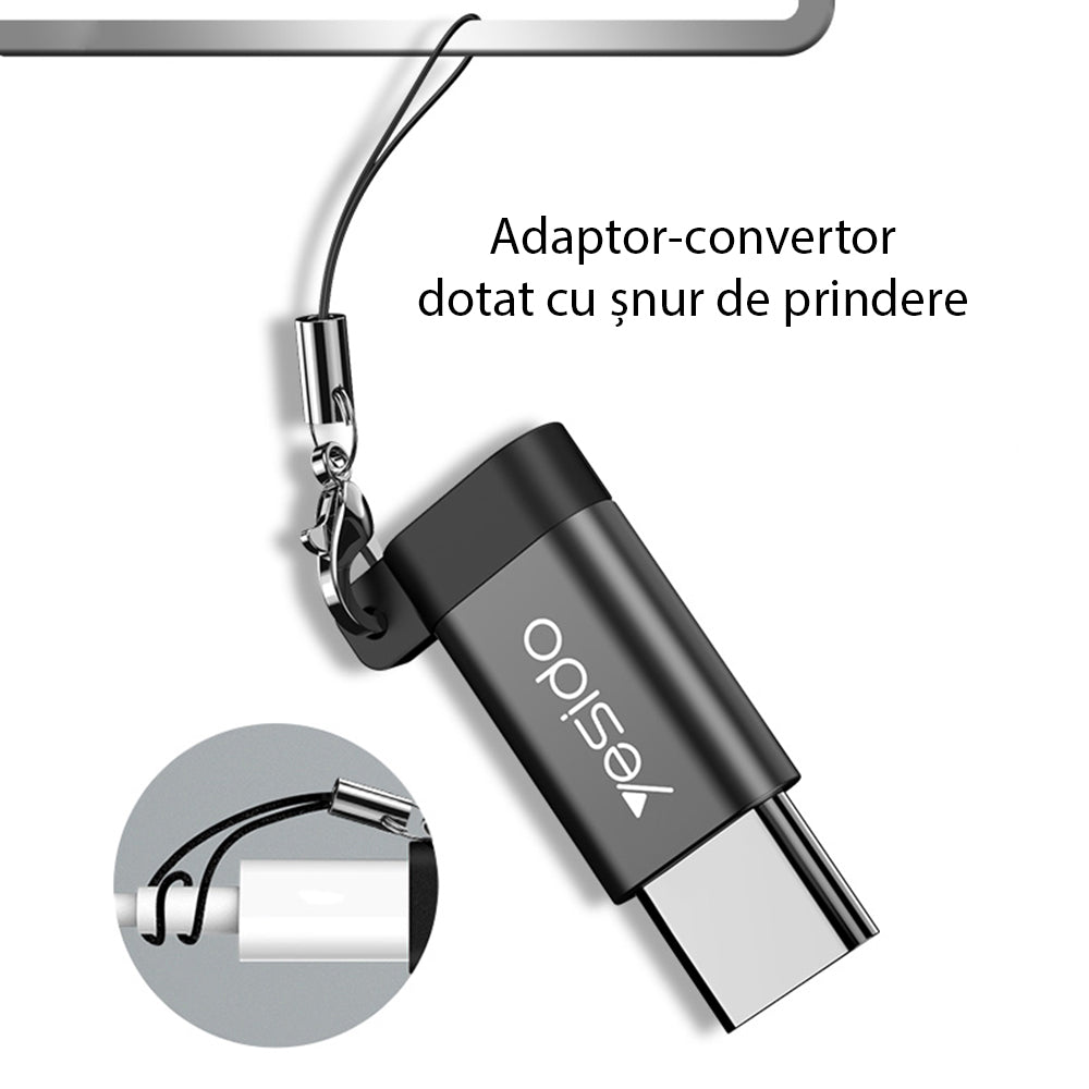 MicroUSB - USB-C Data and Charging Adapter Yesido GS04, Black