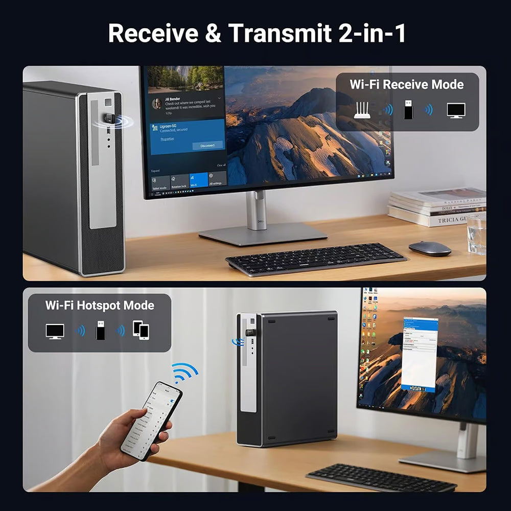 UGREEN CM762 (35264) Wireless Adapter, Dual Band, Wi-Fi 6, 600Mbps, Black