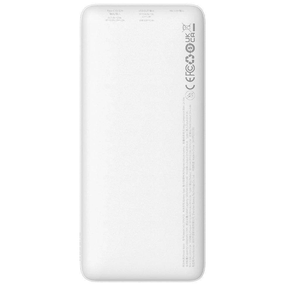 External Battery Baseus Airpow, 10000mAh, 20W, QC + PD, 1 x USB-A - 1 x USB-C, White