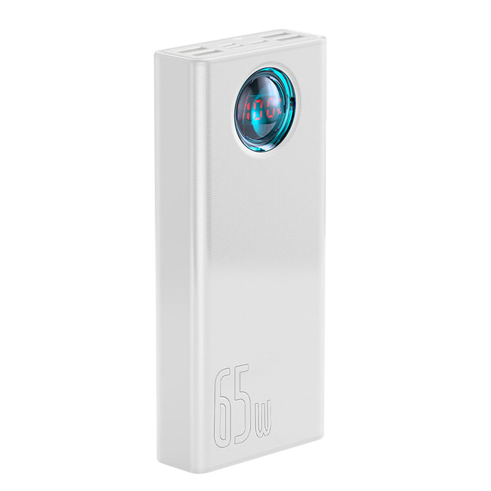 Baseus Amblight External Battery with Digital Display, 30000mAh, 65W, QC + PD, 1 x USB-C - 4 x USB-A, White PPLG000102
