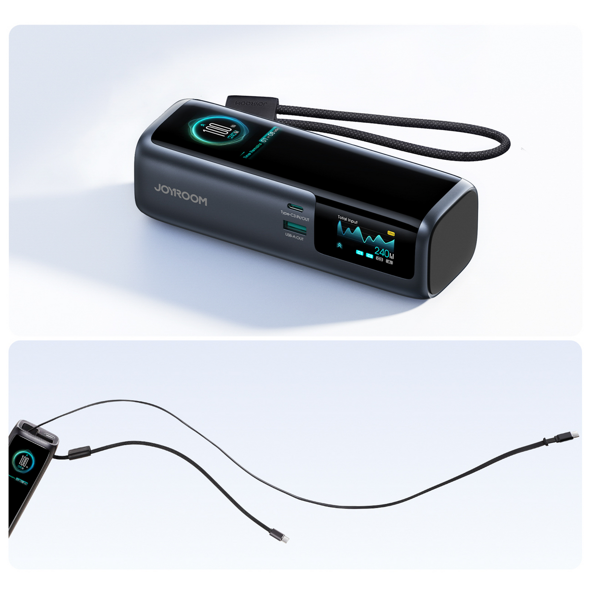 Joyroom PODIX PR70 Power Bank, 25000mAh, 240W, QC + PD, 1 x USB-A - 3 x USB-C, Black
