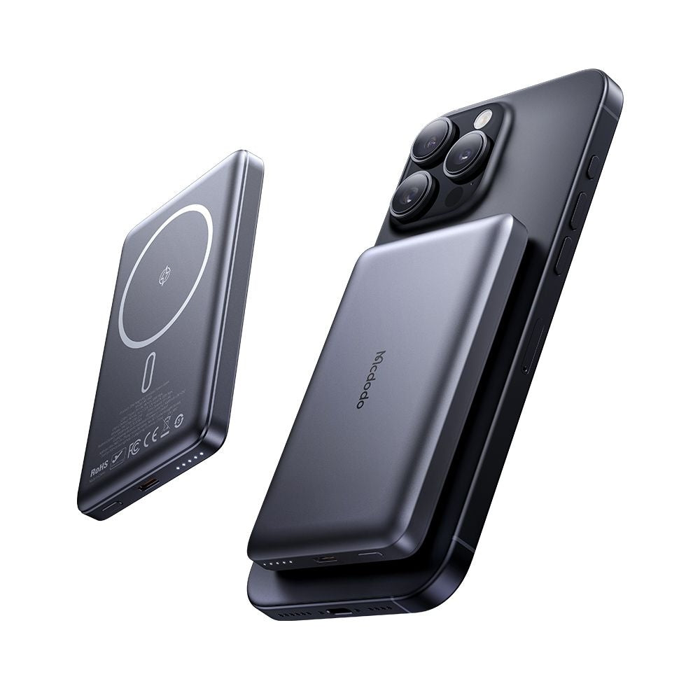 McDodo MC-4651 Meta Wireless External Battery, 10000mAh, 20W, PD + FQI, 1 x QI - 1 x USB-C, Black