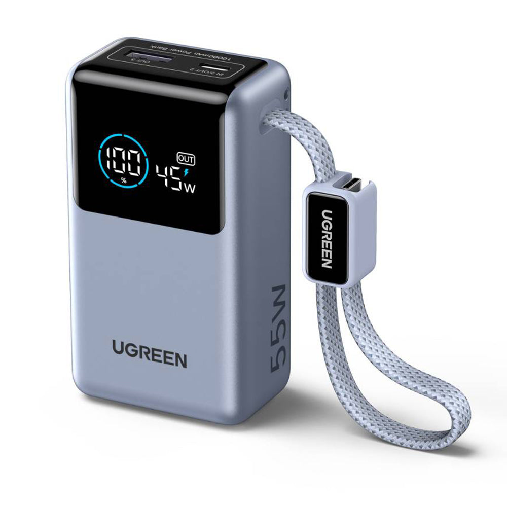 UGREEN Nexode Pro PB727 External Battery (75701B), 10000mAh, 55W, QC + PD, 1 x USB-A - 2 x USB-C, Slate Gray