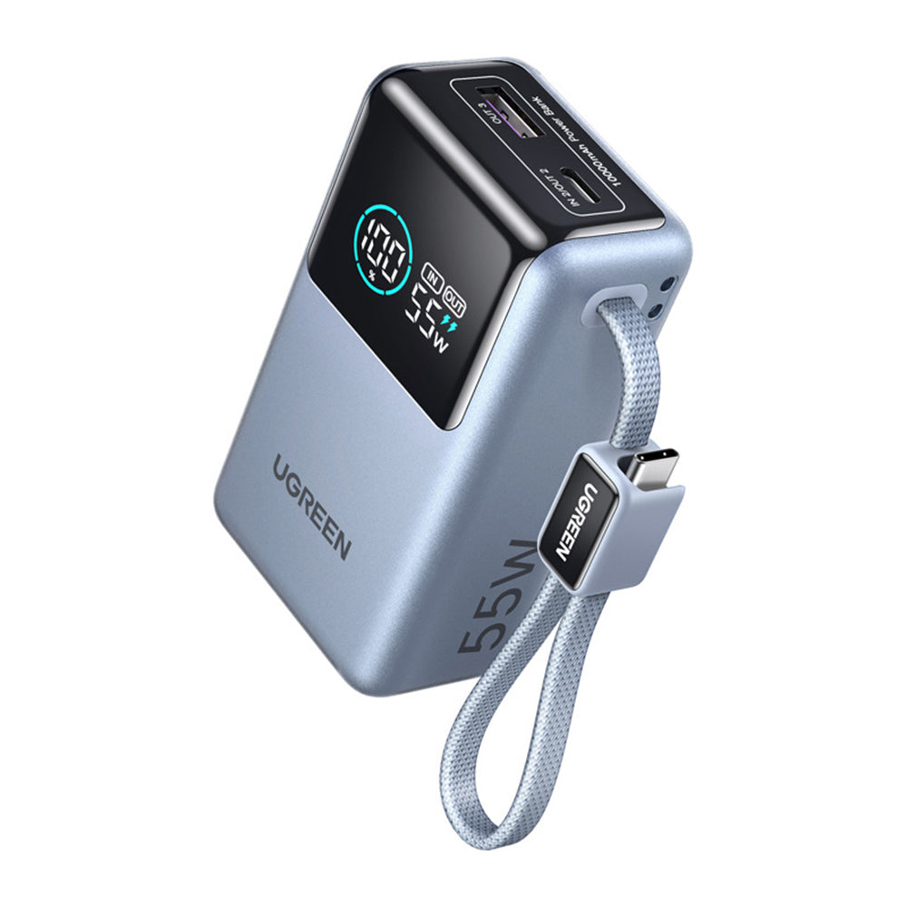 UGREEN Nexode Pro PB727 External Battery (75701B), 10000mAh, 55W, QC + PD, 1 x USB-A - 2 x USB-C, Slate Gray