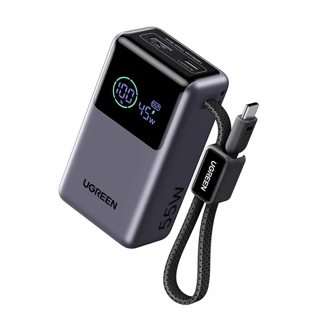 UGREEN Nexode Pro PB727 External Battery (85301B), 10000mAh, 55W, QC + PD, 1 x USB-A - 2 x USB-C, Gray