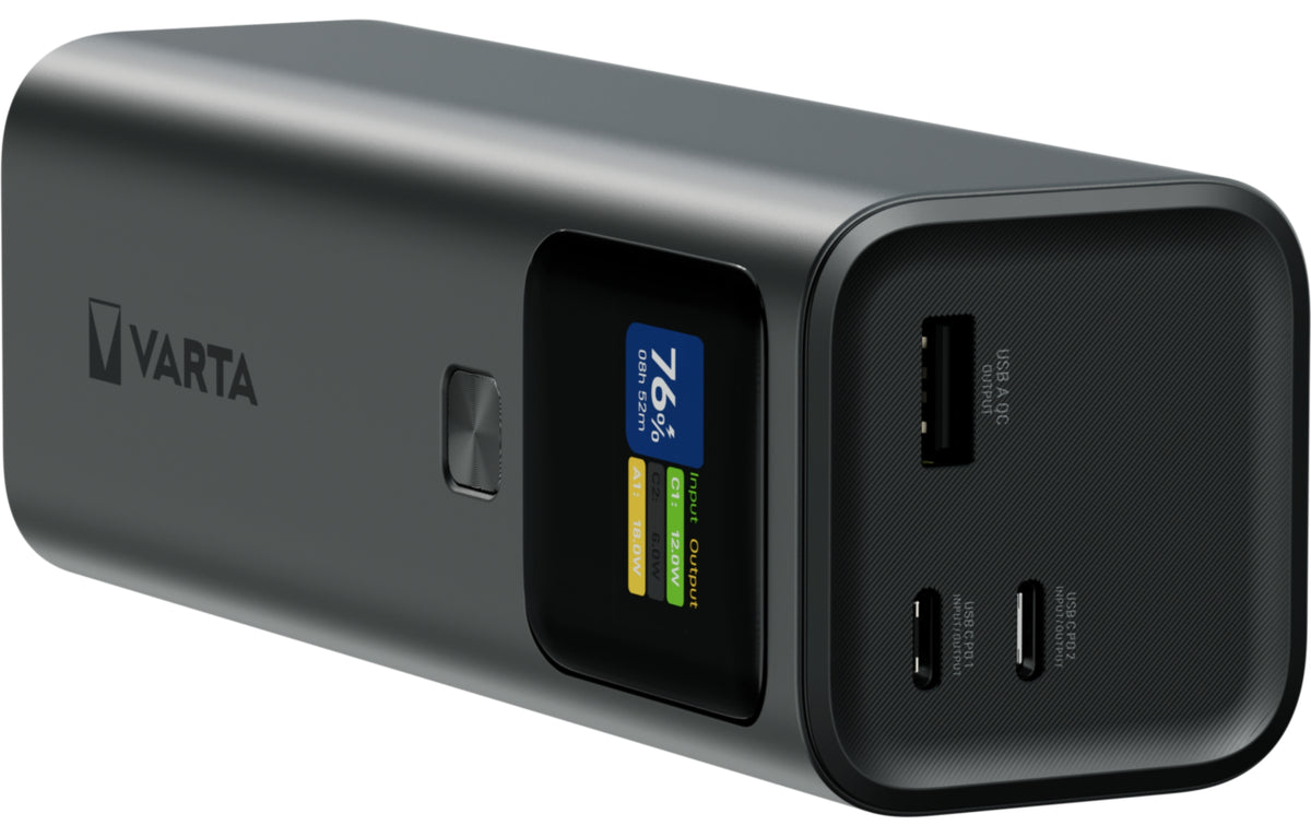 Varta High Speed External Battery, 27000mAh, 140W, QC + PD, 1 x USB-A - 2 x USB-C, Black