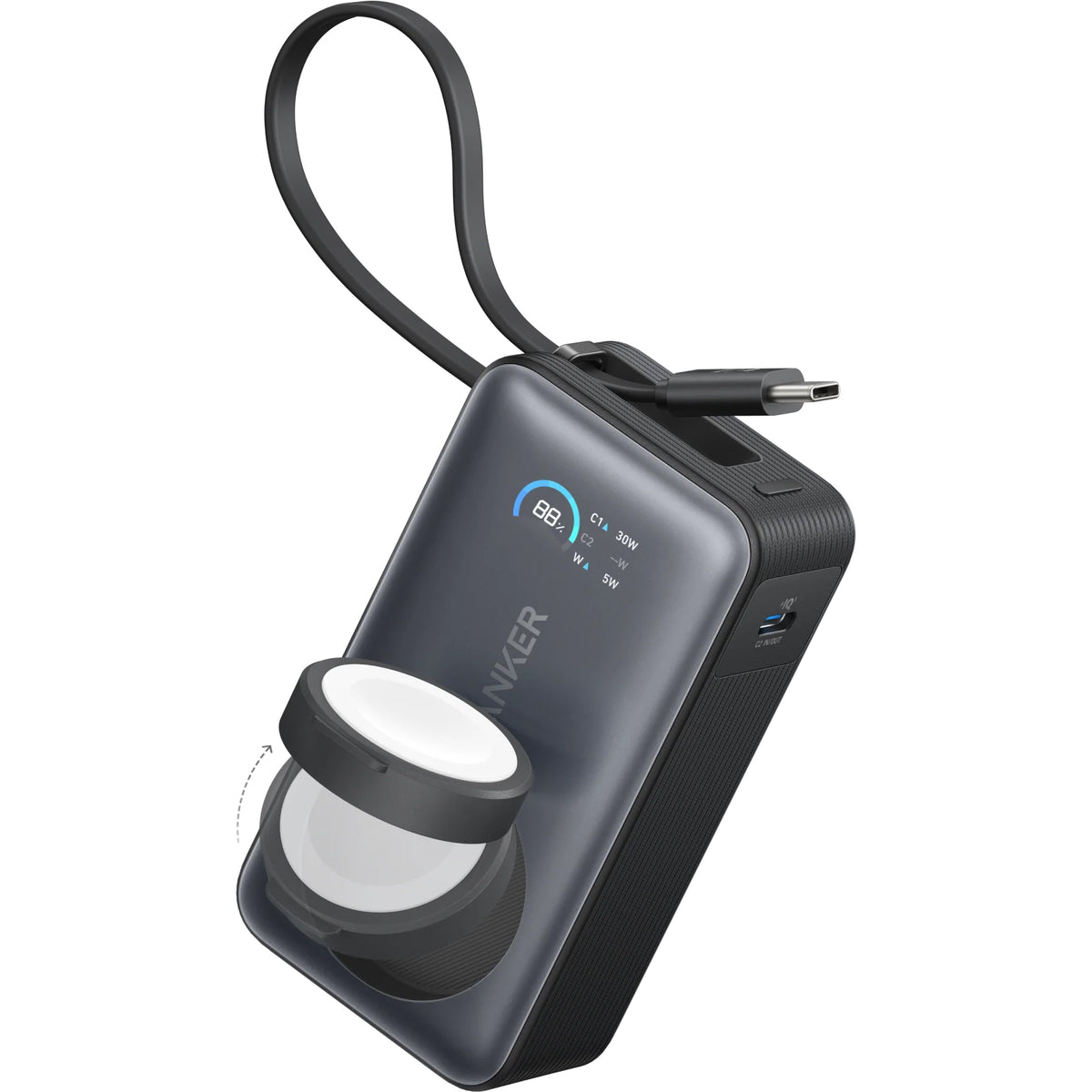 Anker MagGo Wireless External Battery, 10000mAh, 35W, PD + QI, 1 x QI - 2 x USB-C, Black A1657H11