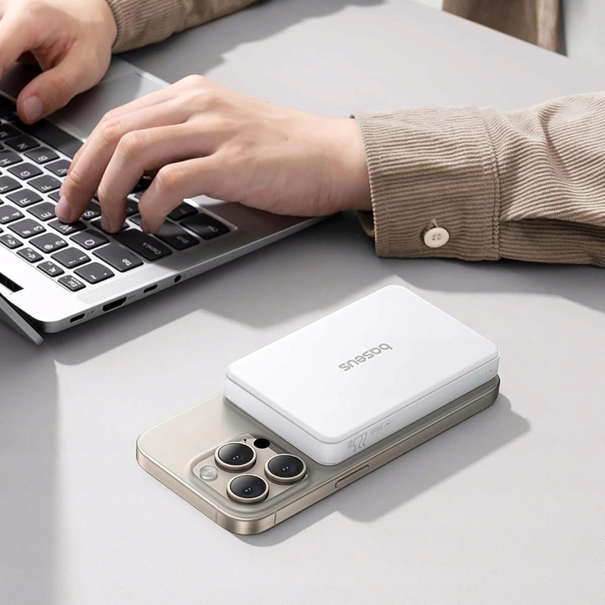 External Wireless Battery Baseus Airpow2 Qi2, 10000mAh, 22.5W, QC + PD + FQI, 1 x QI - 1 x USB-A - 1 x USB-C, White P10080000213-00