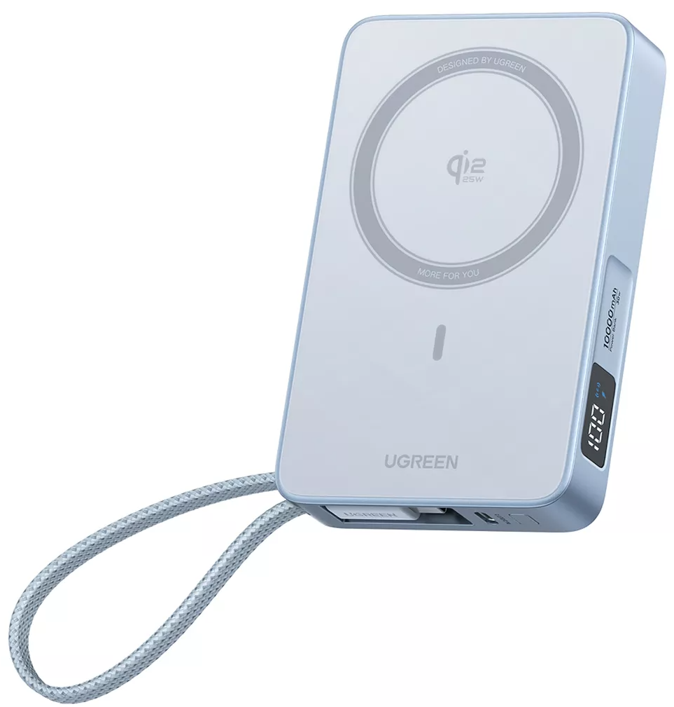 UGREEN MagFlow PB773 Wireless External Battery (65958), 10000mAh, 25W, PD + FQI, 1 x QI - 2 x USB-C, Blue
