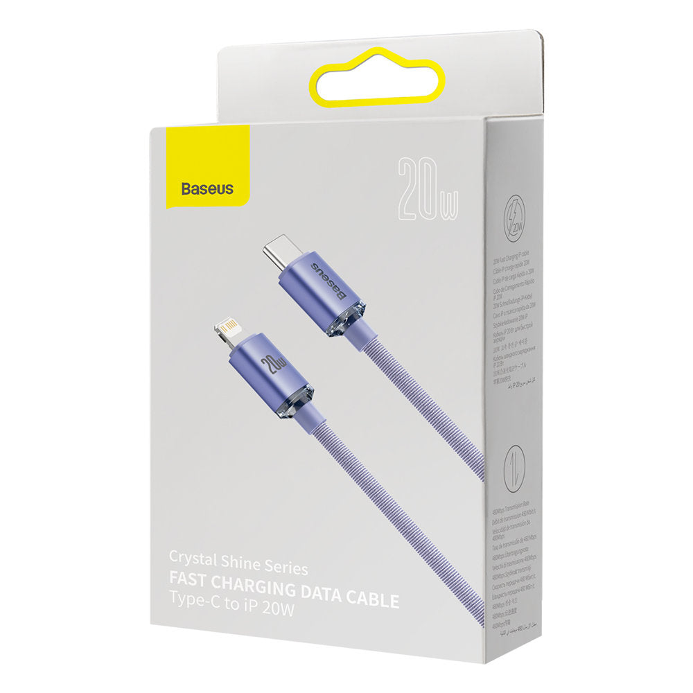 USB-C to Lightning Data and Charging Cable - Baseus Crystal Shine Series, 20W, 1.2m, Purple CAJY000205
