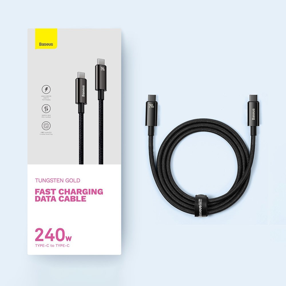 USB-C Data and Charging Cable - USB-C Baseus Tungsten Gold, 240W, 3m, Black CAWJ040201