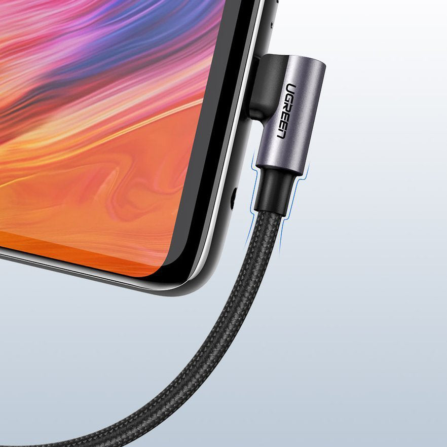 UGREEN US284 Angled USB-A to USB-C Data and Charging Cable, 18W, 3m, Grey