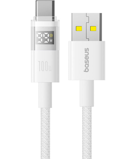 USB-A to USB-C Data and Charging Cable Baseus Display 2, 100W, 2m, White P10382701211-01