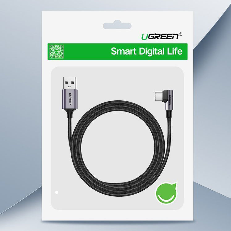 UGREEN US284 Angled USB-A to USB-C Data and Charging Cable, 18W, 1m, Gray
