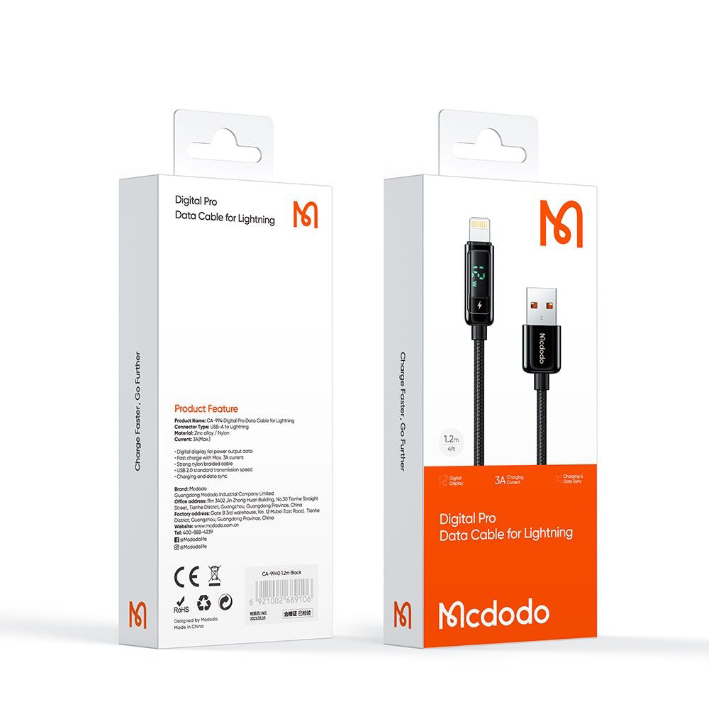 USB-A to Lightning McDodo CA-9940 Data and Charging Cable, 12W, 1.2m, Black