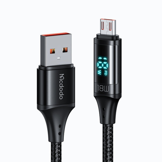 USB-A to microUSB Data and Charging Cable McDodo CA-1070 Display, 18W, 1.2m, Black