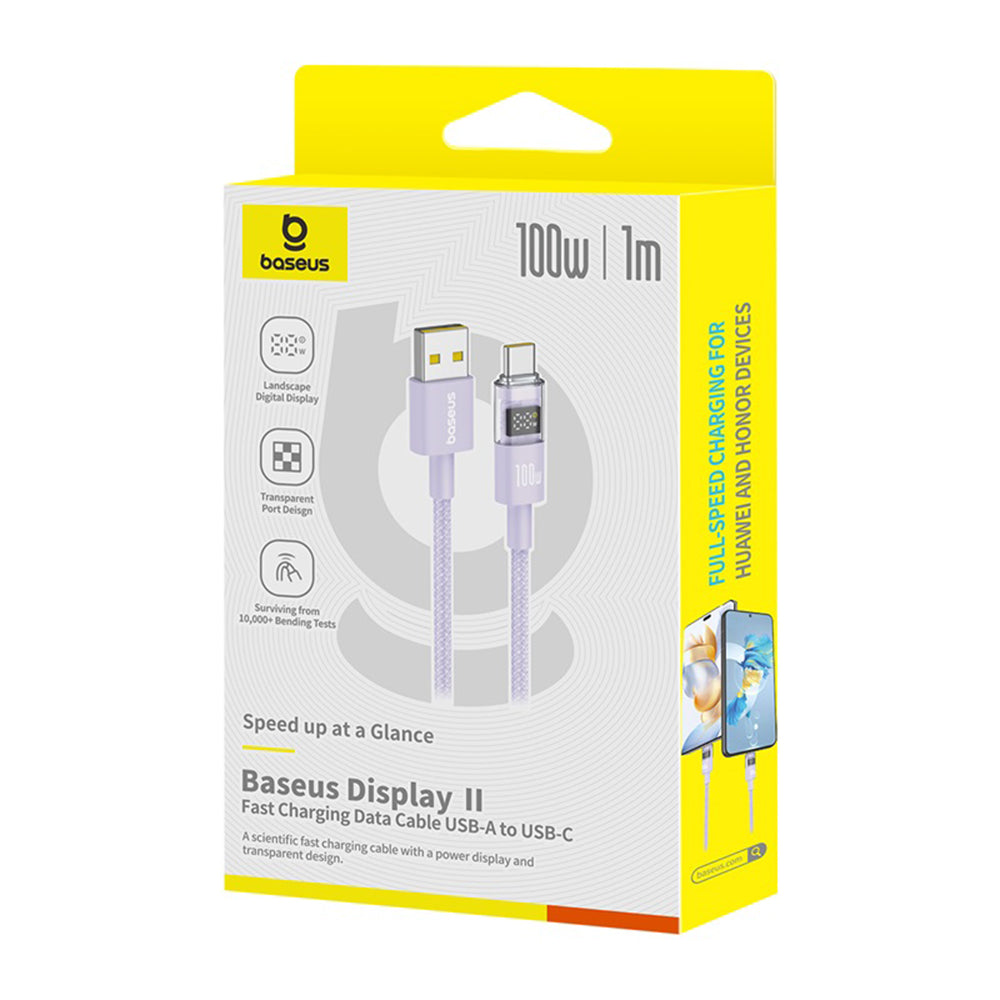 USB-A to USB-C Baseus Display 2 Data and Charging Cable, 100W, 1m, Purple P10382701511-00