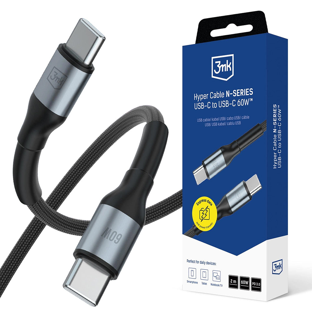USB-C Data and Charging Cable - USB-C 3MK Hyper N, 60W, 2m, Black