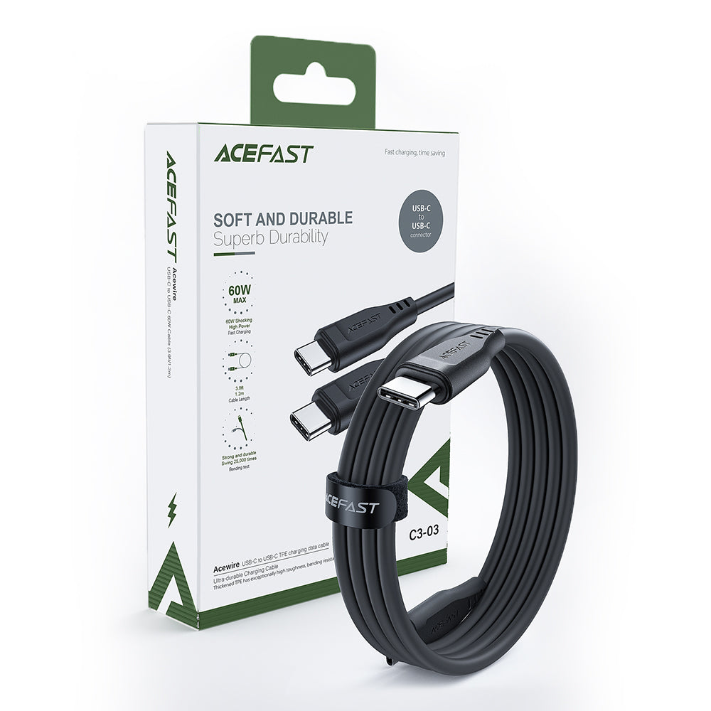 USB-C Data and Charging Cable - USB-C Acefast C3-03, 60W, 1.2m, Black