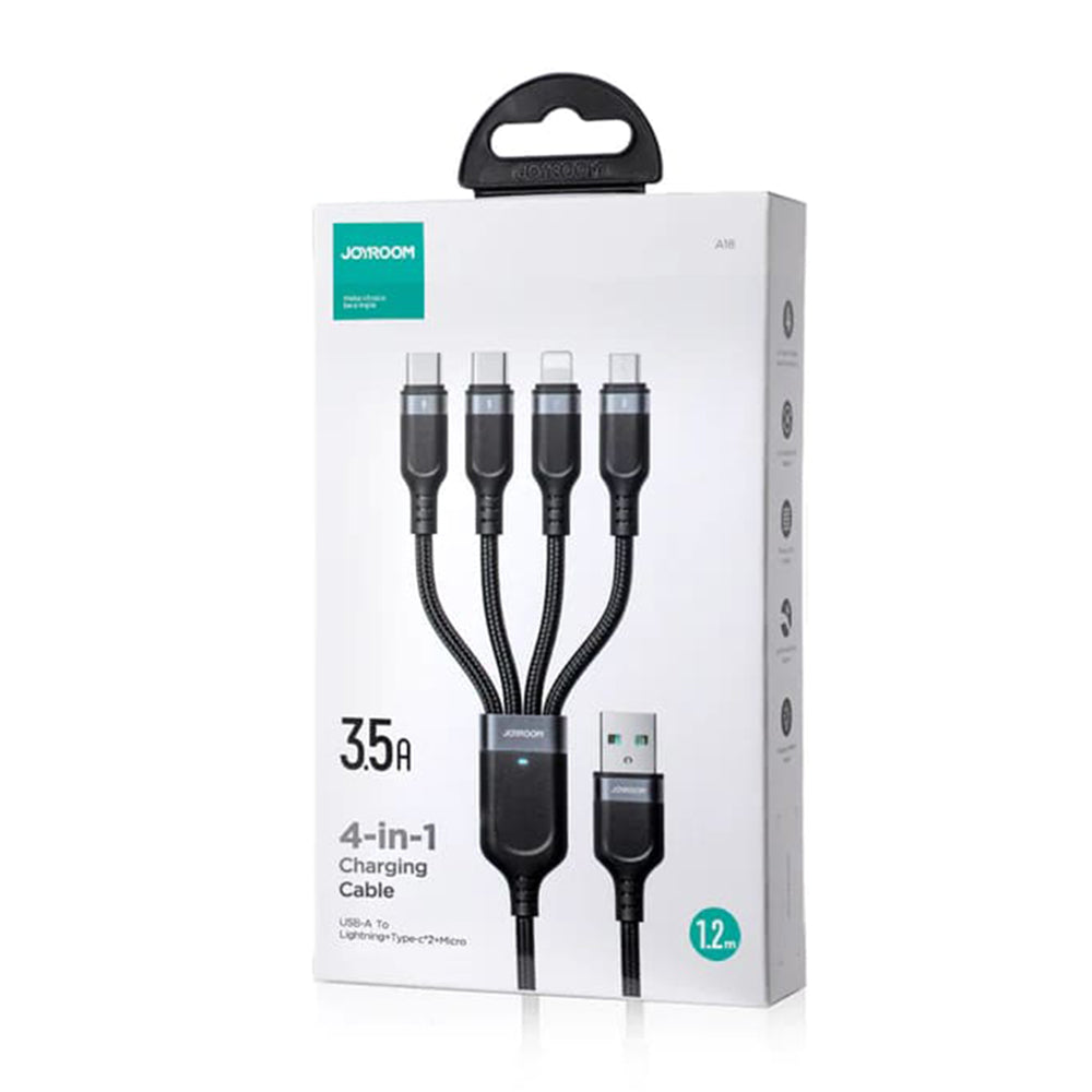 USB-A Charging Cable - Lightning / microUSB / 2 x USB-C Joyroom S-A18 4in1, 20W, 1.2m, Black