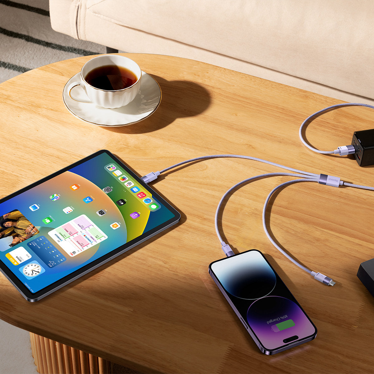 USB-A Charging Cable - Lightning / microUSB / USB-C Baseus StarSpeed 3in1, 20W, 1.2m, Purple CAXS000005