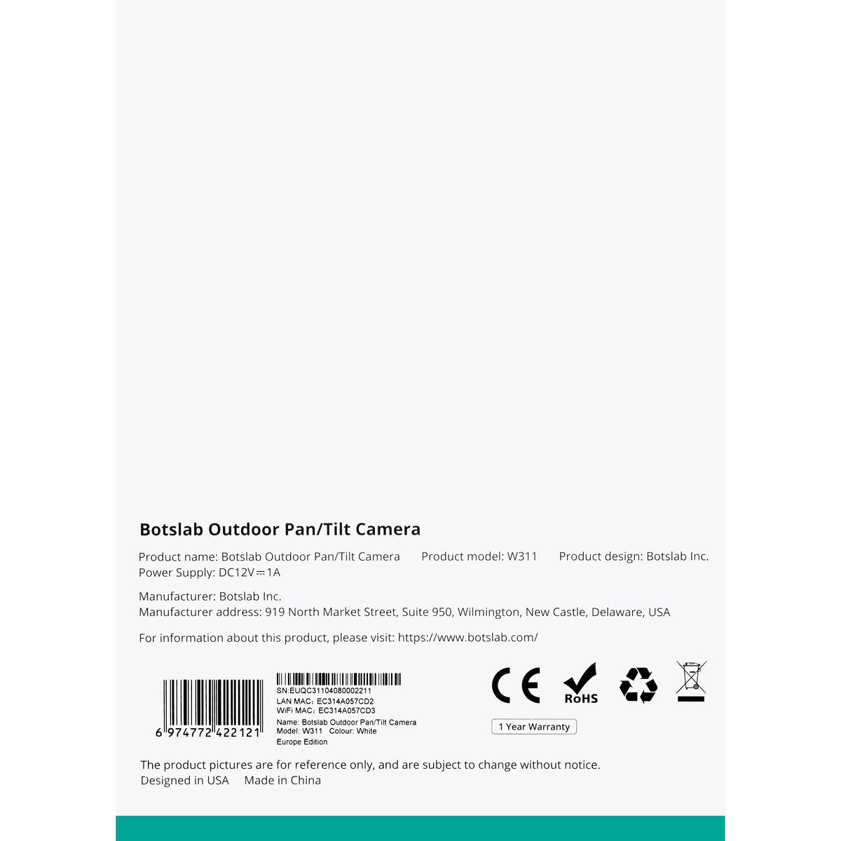 Surveillance Camera Botslab W311, Wi-Fi, 2K, IP66, Outdoor