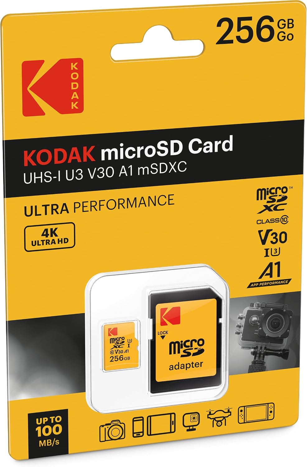 Kodak Ultra Performance microSDXC Memory Card, 256Gb, Class 10 / UHS-1 U3, With Adapter EKMSDM256GXC10HPRK