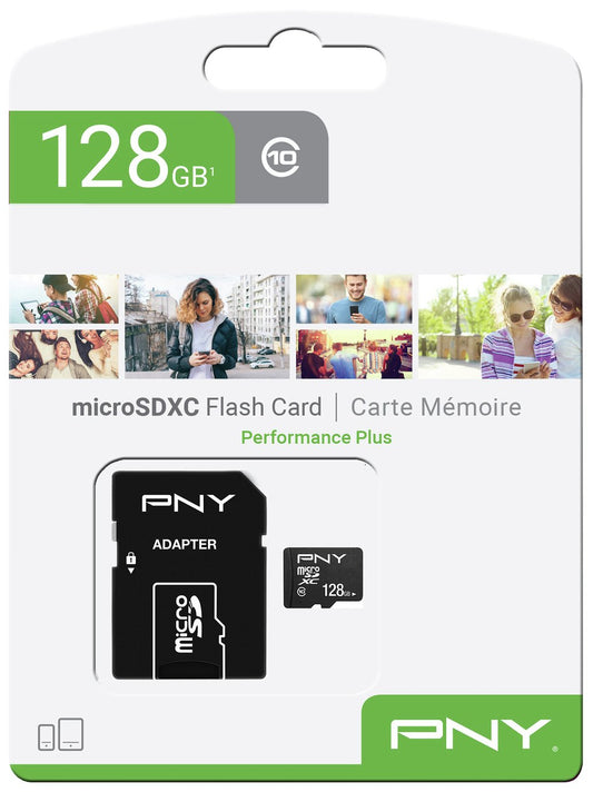 PNY Performance Plus microSDXC Memory Card, 128Gb, Class 10, With Adapter P-SDU12810PPL-GE