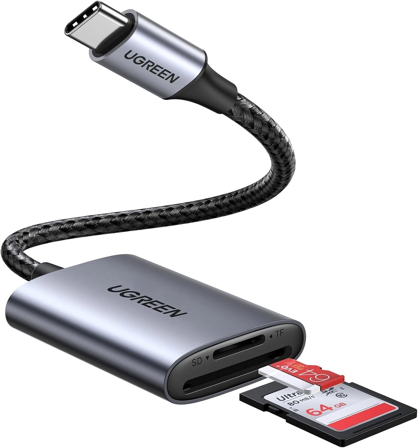 UGREEN CM401 USB-C Card Reader, SD - microSD, Gray
