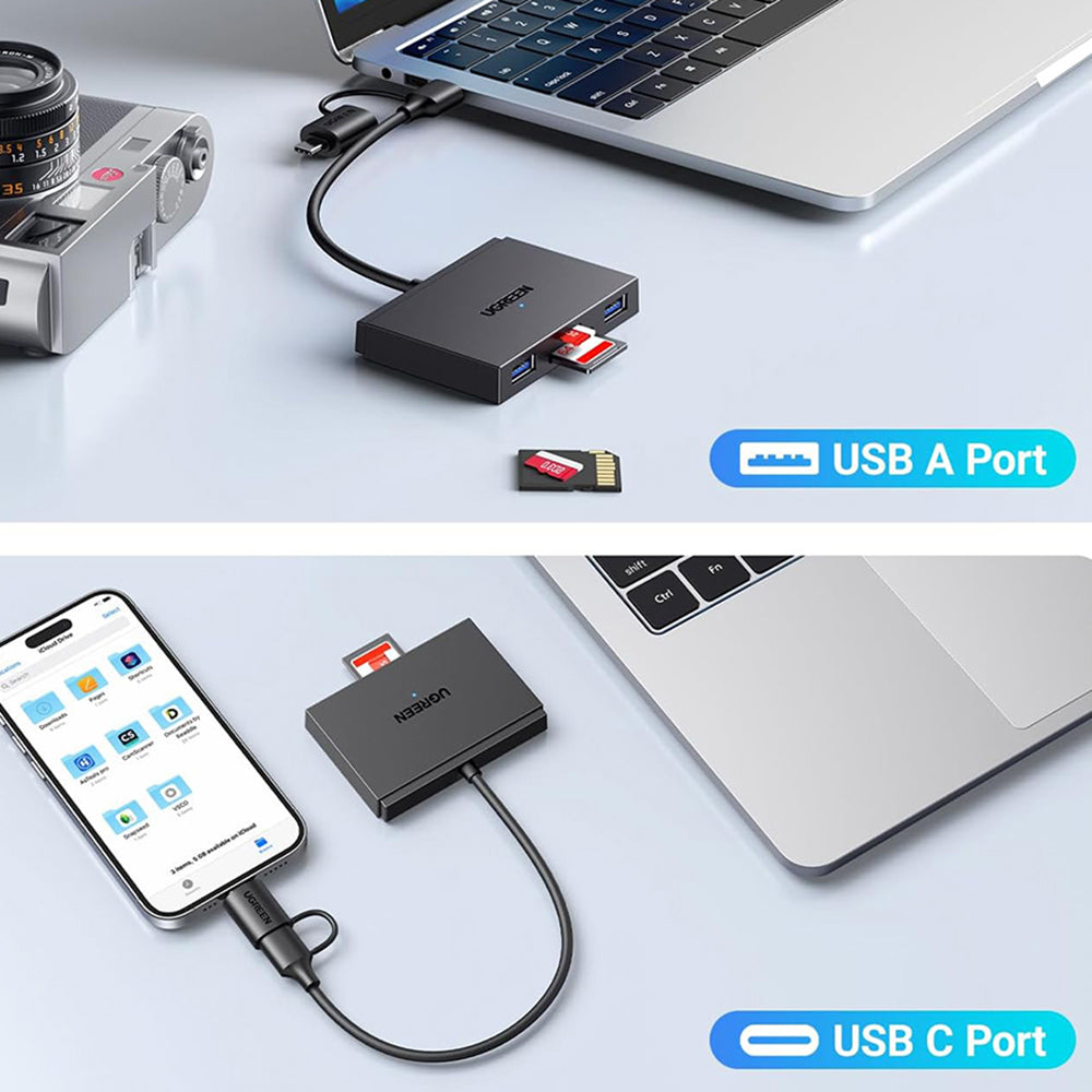 USB / USB-C UGREEN CM812 (45167) Card Reader, SD - microSD - 2 x USB-A, Black
