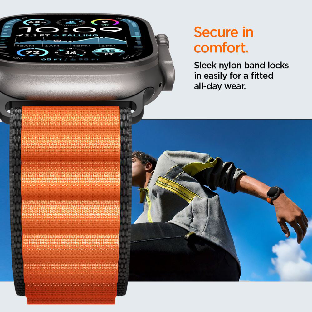 Spigen WBF1 Strap for Apple Watch 49mm / 46mm / 45mm / 44mm Series, Black Orange