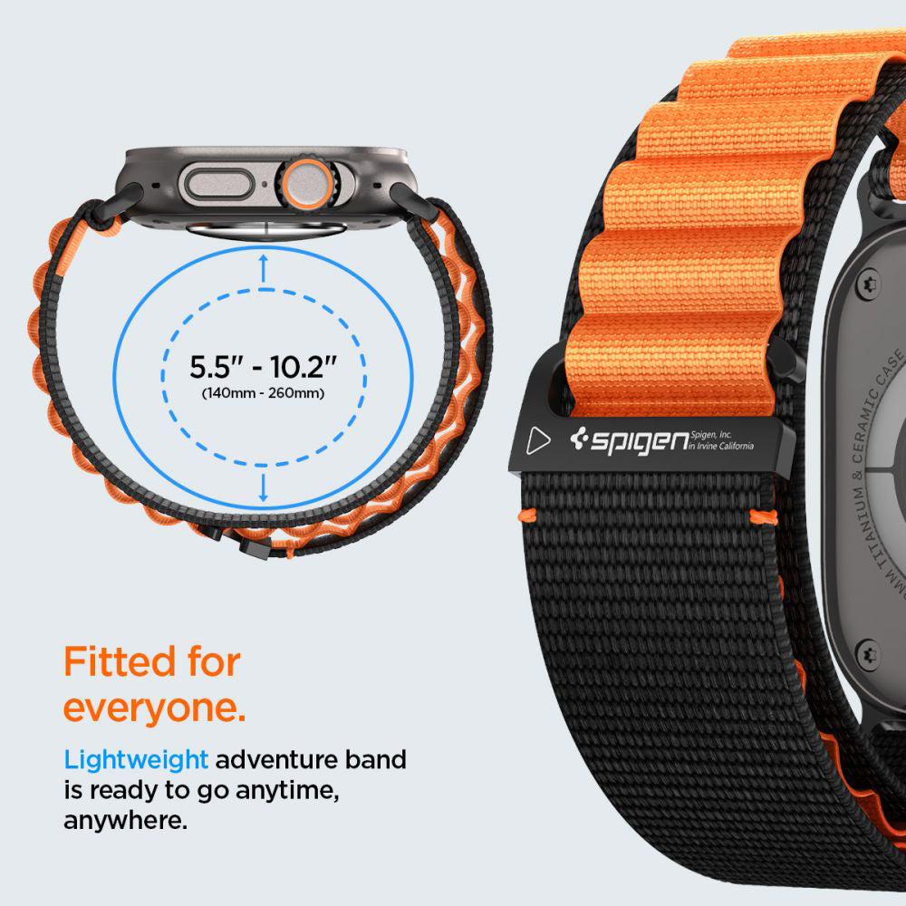 Spigen WBF1 Strap for Apple Watch 49mm / 46mm / 45mm / 44mm Series, Black Orange
