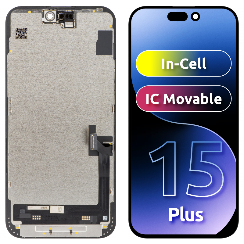 JK Touchscreen Display for Apple iPhone 15 Plus, with Frame, Movable In-Cell IC LCD Version, Black