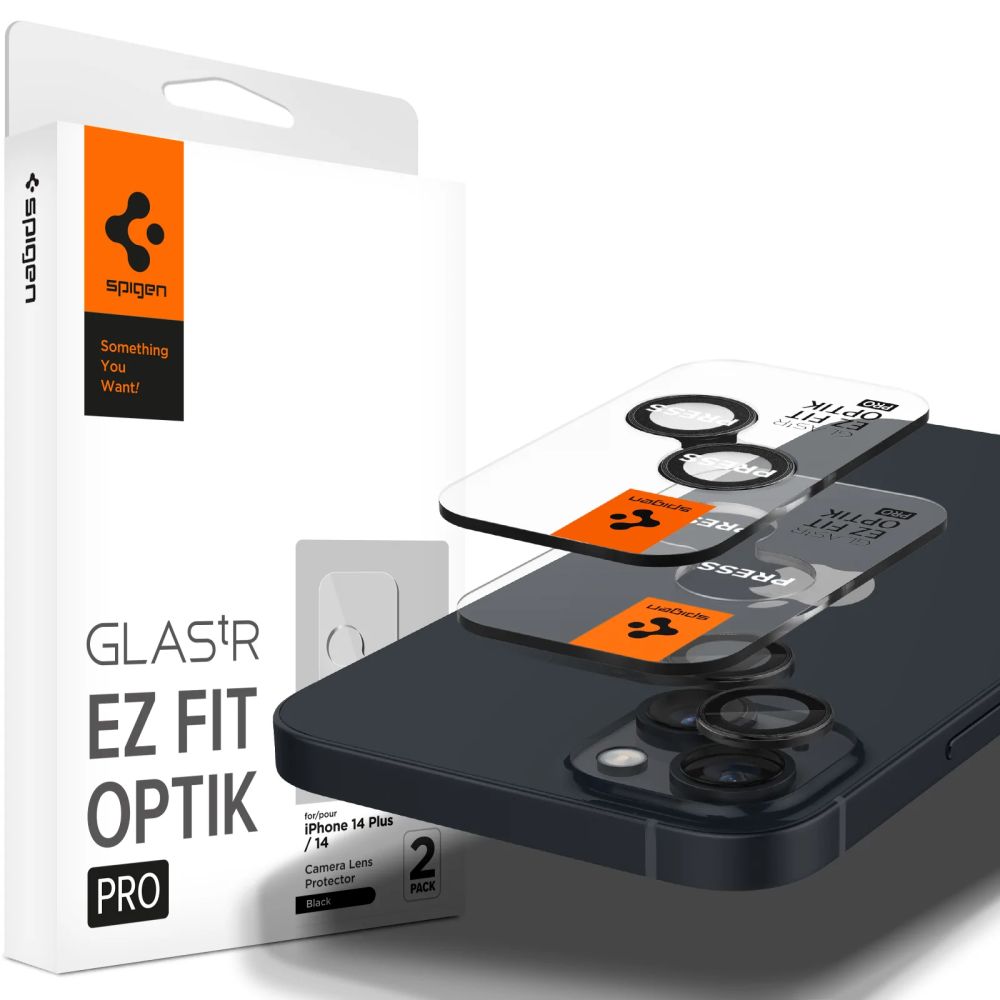 Spigen GlastR EZ FIT Optik Pro Rear Camera Protector for Apple iPhone 15 Plus / 15, Tempered Glass, Set of 2 pieces, Black AGL05213