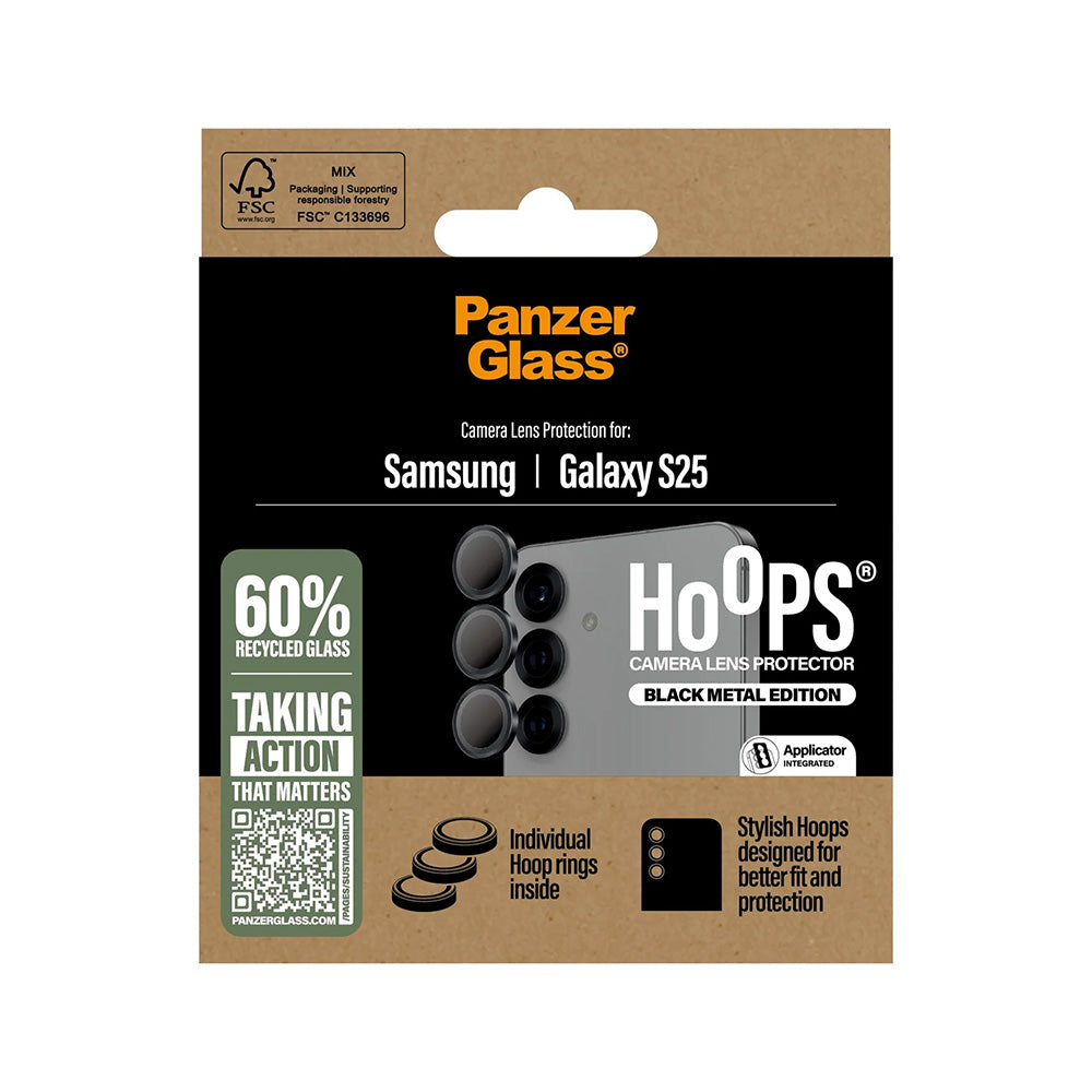 PanzerGlass Hoops Rear Camera Protector for Samsung Galaxy S25 S931, Tempered Glass, Black