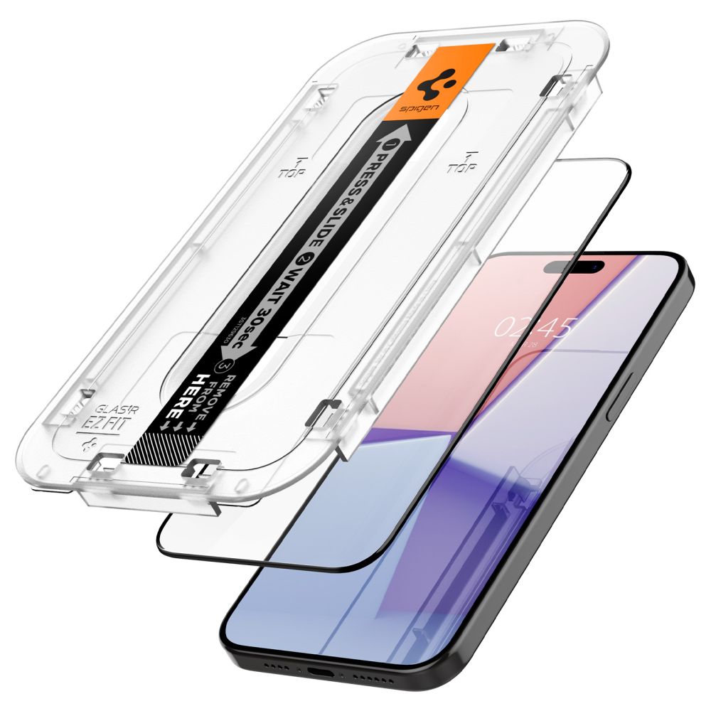 Spigen GlastR EZ FIT HD Screen Protector for Apple iPhone 15 Pro Max, Tempered Glass, Full Glue, Black AGL06879