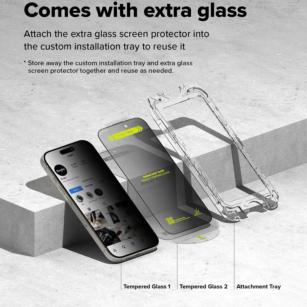 Privacy Screen Protector Ringke Easy Slide for Apple iPhone 16 Pro Max, Glass Shielded, Full Glue, Set 2 pieces