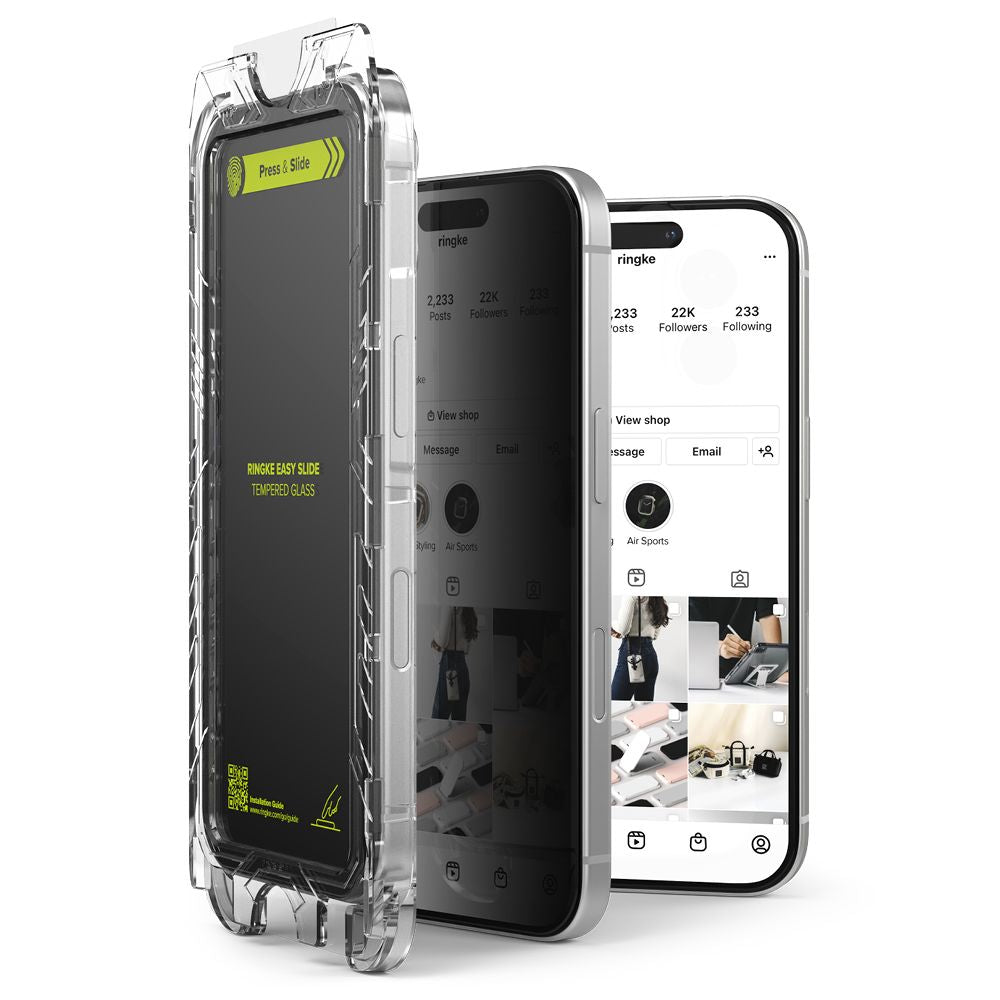 Ringke Easy Slide Privacy Screen Protector for Apple iPhone 16 / 15, Tempered Glass, Full Glue, Set of 2 Pieces