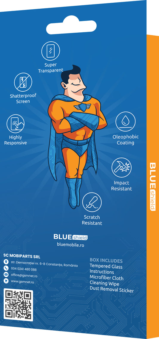 BLUE Shield Screen Protector for Samsung Galaxy A54 A546, Shielded Glass, Full Glue, Case Friendly, Black