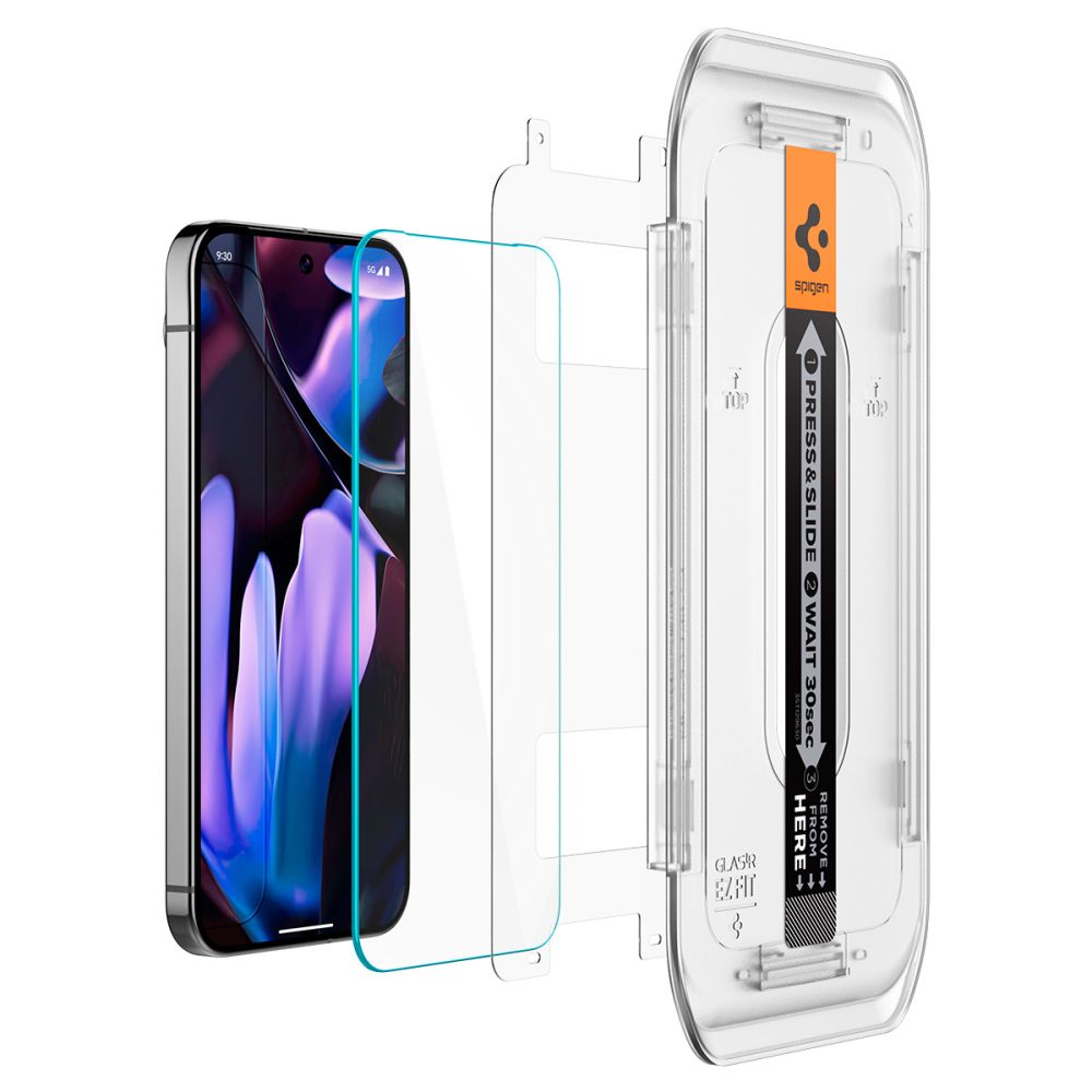 Spigen GlastR EZ FIT Screen Protector for Google Pixel 9 / 9 Pro, Tempered Glass, Full Glue, 2-Piece Set, 2.5D AGL08442