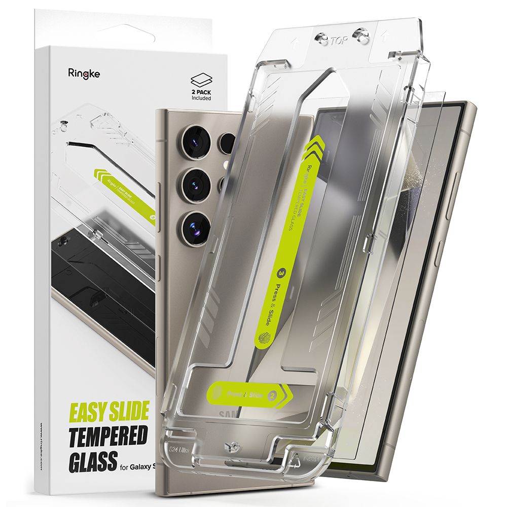 Ringke Easy Slide Screen Protector for Samsung Galaxy S24 Ultra S928, Tempered Glass, Full Glue, Set of 2 Pieces