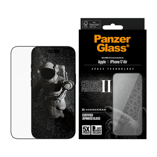 PanzerGlass Ultra-Wide Ceramic II EasyAligner Screen Protector for Apple iPhone 17 Air, Tempered Glass, Full Glue, Black