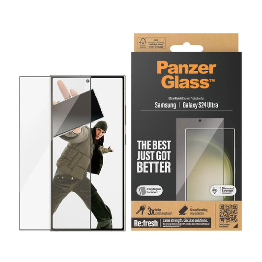 PanzerGlass Ultra-Wide Fit EasyAligner Screen Protector for Samsung Galaxy S24 Ultra S928, Tempered Glass, Full Glue, Black