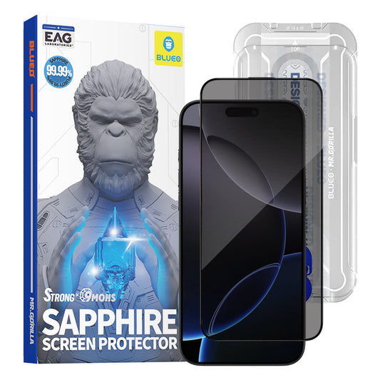 Privacy Screen Protector Blueo Sapphire Applicator Pro for Apple iPhone 17 Pro Max / 16 Pro Max, Tempered Glass, Full Glue