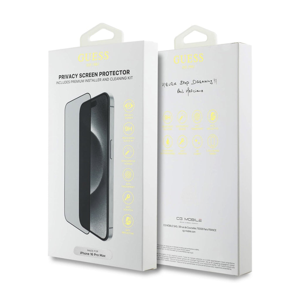 Privacy Screen Protector Guess for Apple iPhone 16 Pro, Tempered Glass, Full Glue, 2.5D