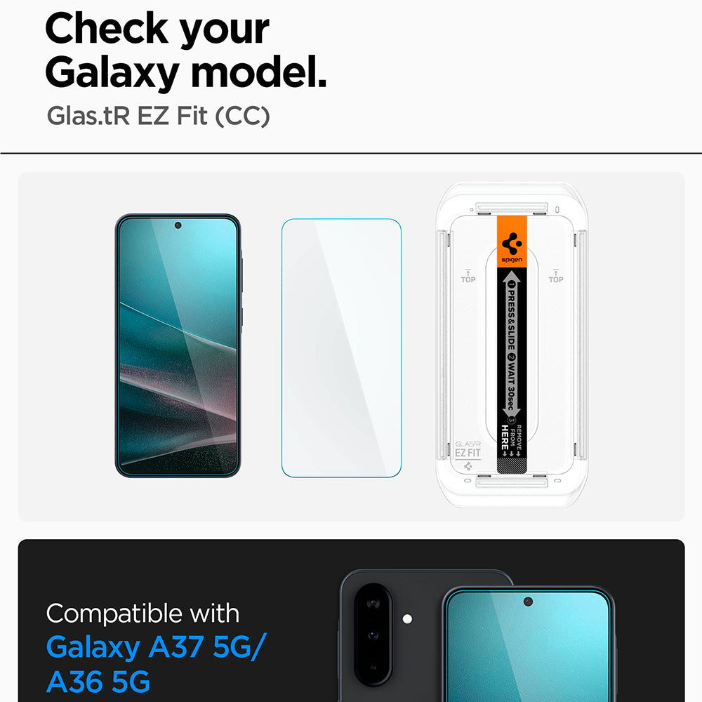 Spigen GlastR EZ FIT HD Screen Protector for Samsung Galaxy A37 5G / A36 A366, Tempered Glass, Full Glue AGL11365
