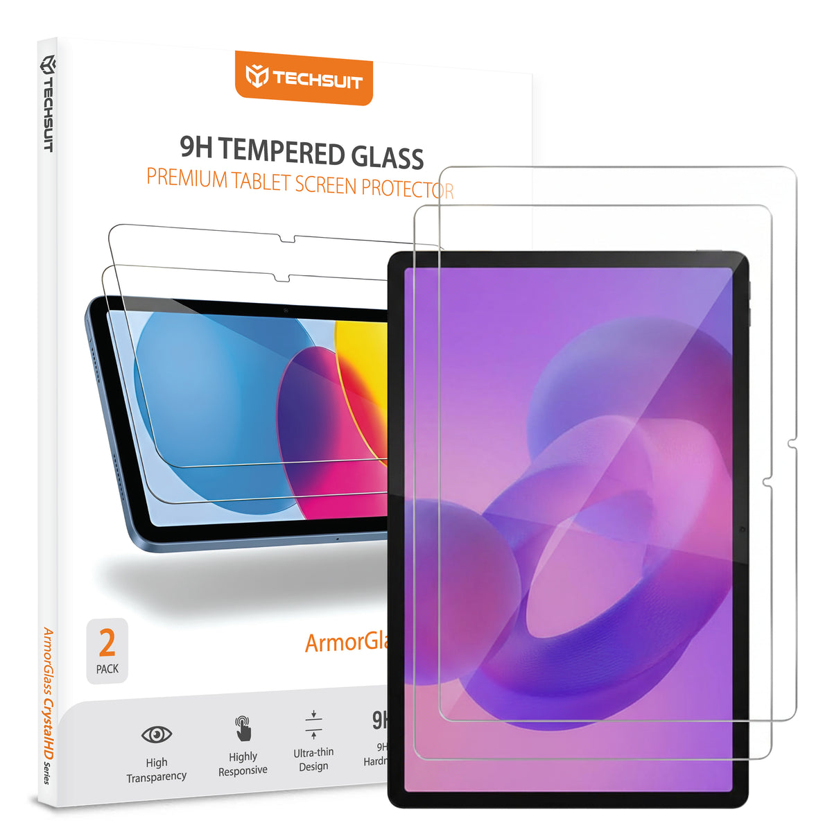 Techsuit ArmorGlass CrystalHD Screen Protector for Lenovo Idea Tab Pro, Tempered Glass, Full Glue, Set of 2 Pieces