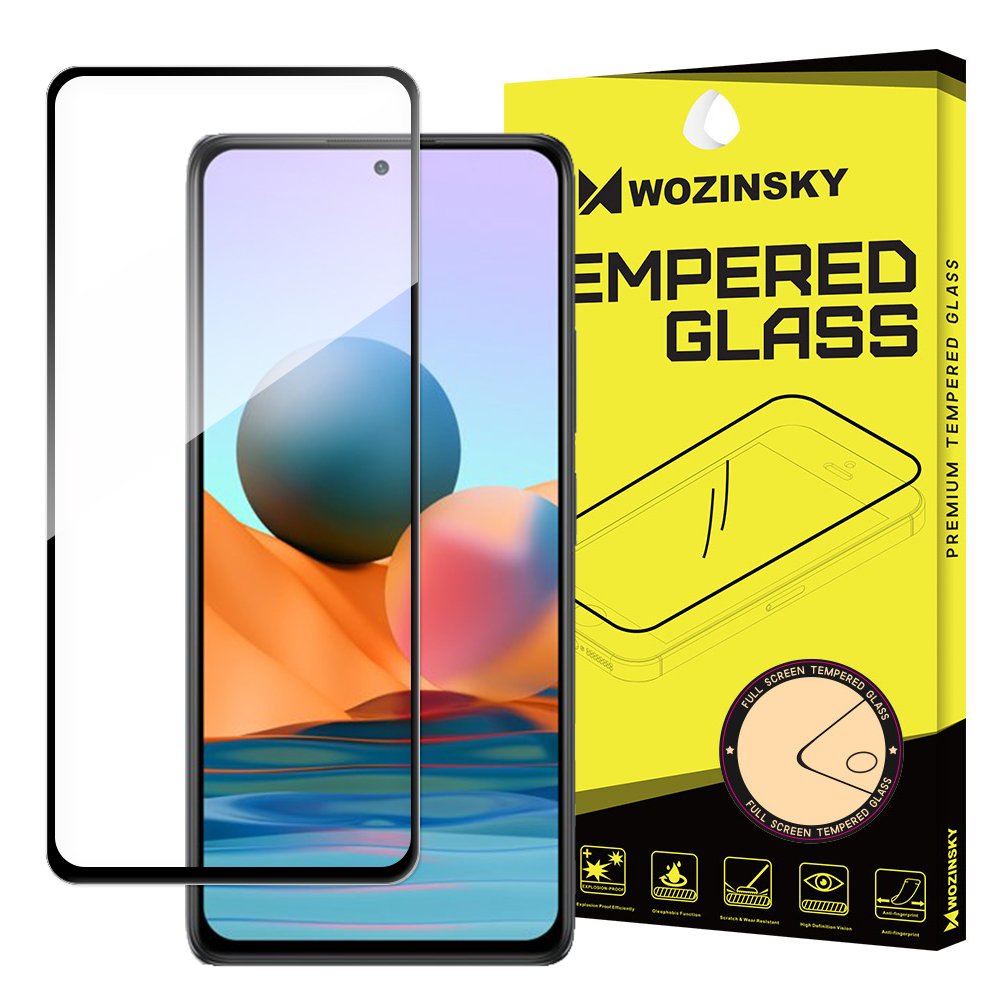 WZK Screen Protector for Xiaomi 12T / 12T Pro / Redmi Note 10 Pro, Tempered Glass, Full Glue, Black